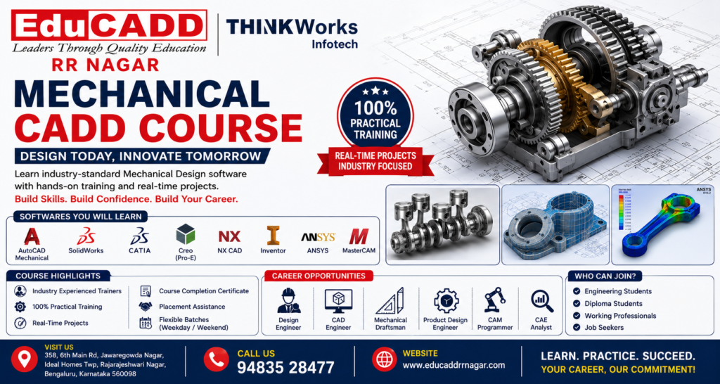 Mechanical Cadd Course Training Centre with placement, Educadd Centre RR Nagar Bangalore